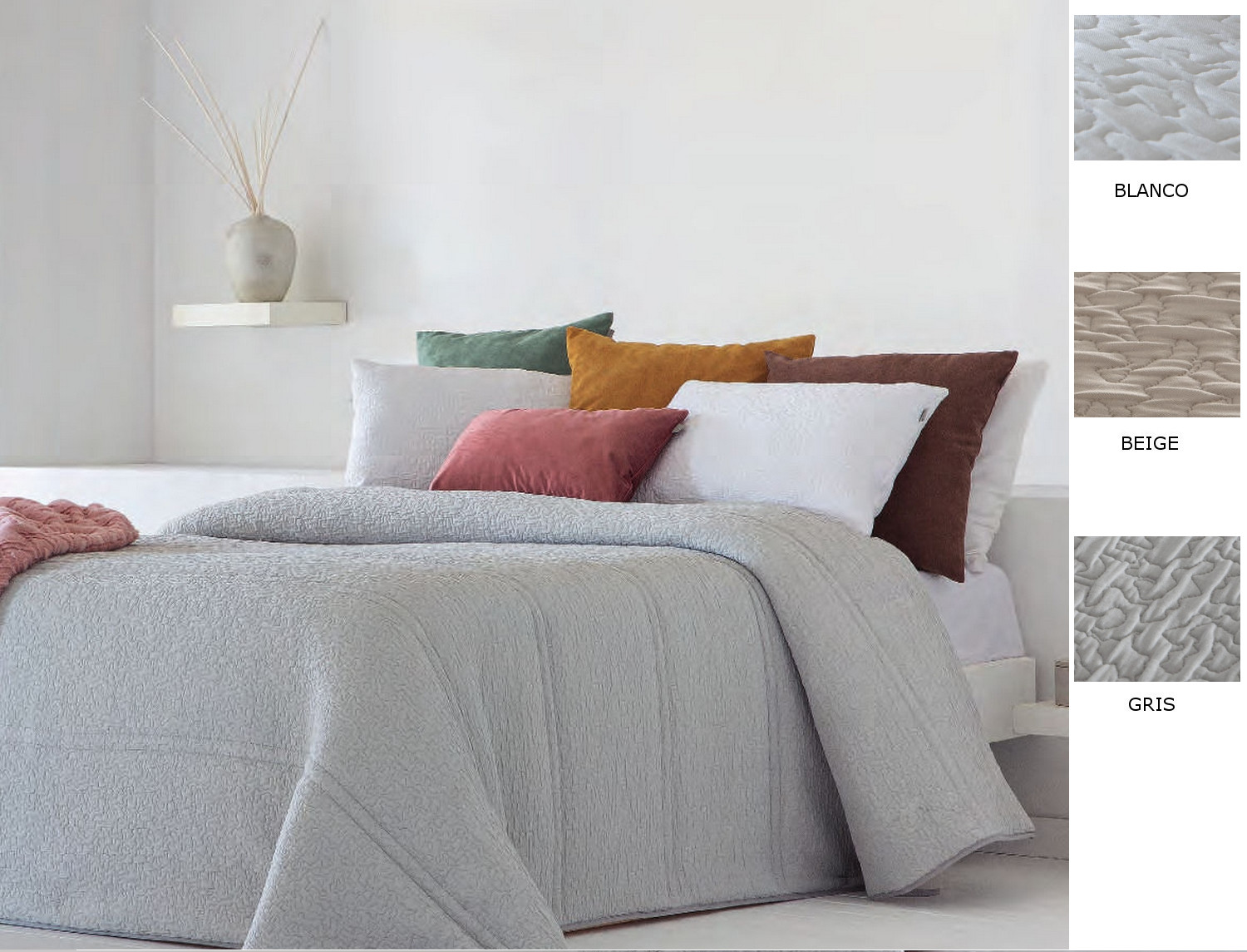 Sandeco Edredón Jacquard Riaza con funda/s de cojín color 01 Blanco, 02 Beige ó 03 Gris