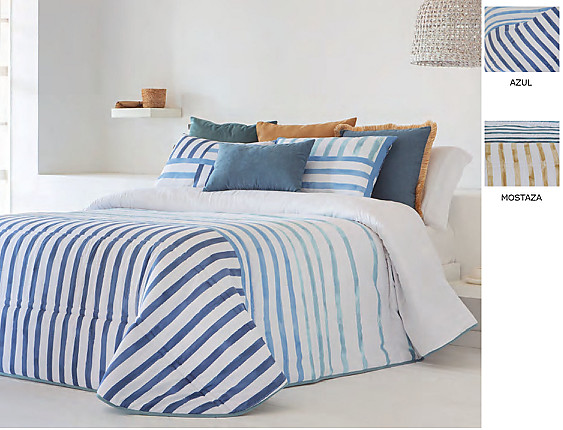 Sandeco - Edredón estampado Hornos con funda/s de cojín color 01 Azul ó 02 Mostaza