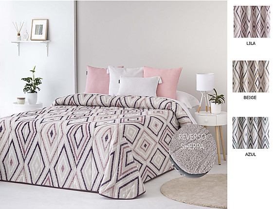 Confecciones Paula - Edredón Sherpa Zafra color Azul, Beige o Lila