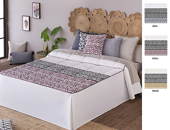 Confecciones Paula - Colcha edredón Mijas con cojín incluído color Azul, Beige o Rosa