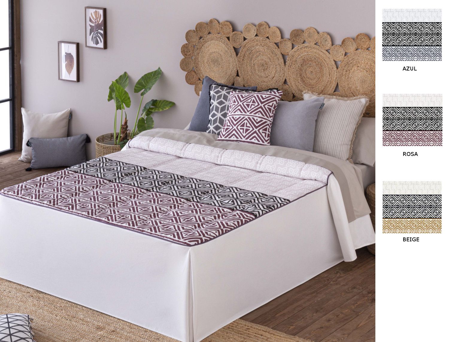 Confecciones Paula Colcha edredón Mijas con cojín incluído color Azul, Beige o Rosa