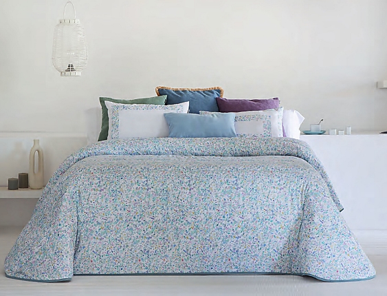 Sandeco - Edredón estampado Olvera con funda/s de cojín color 01 Azul