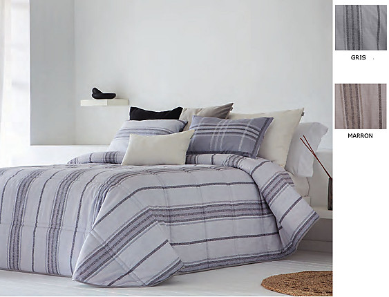 Sandeco - Edredón estampado Bailen con funda/s de cojín color 01 Gris ó  02 Marrón