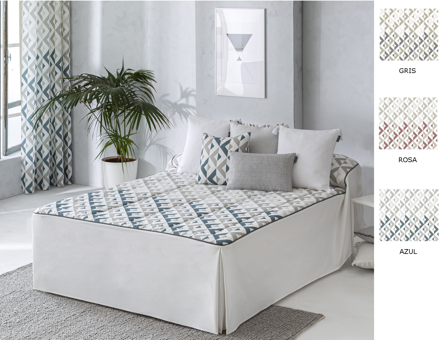 Confecciones Paula Colcha edredón Murcia con cojín incluído color Gris o Rosa