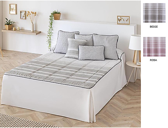 Confecciones Paula - Colcha edredón Duero con cojín incluído color Beige piedra o Rosa