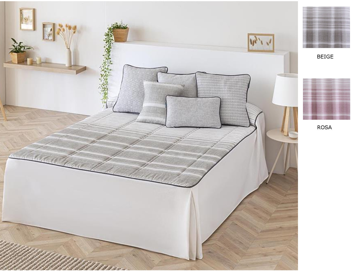 Confecciones Paula Colcha edredón Duero con cojín incluído color Beige piedra o Rosa