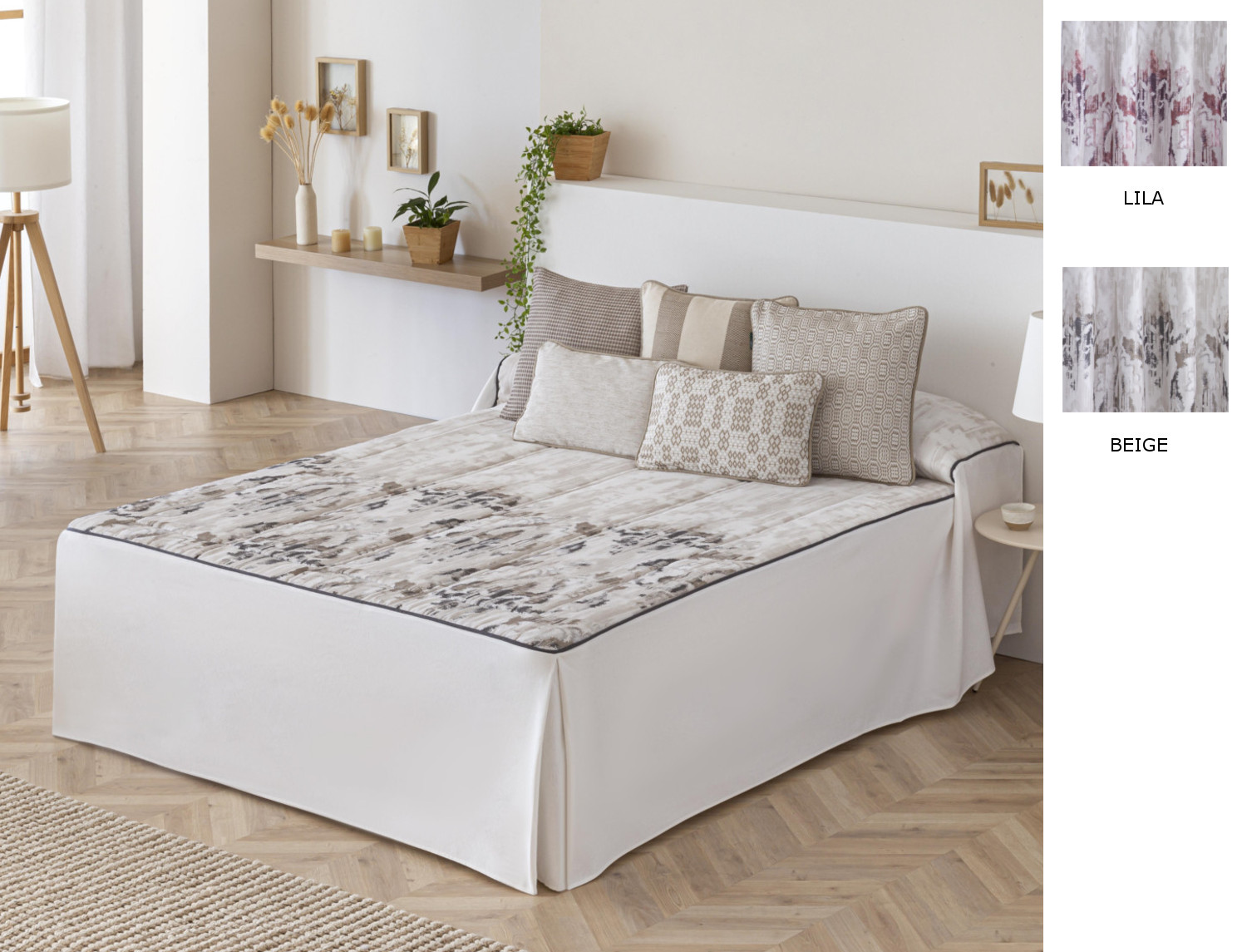 Confecciones Paula Colcha edredón Aranjuez con cojín incluído color Beige o Lila