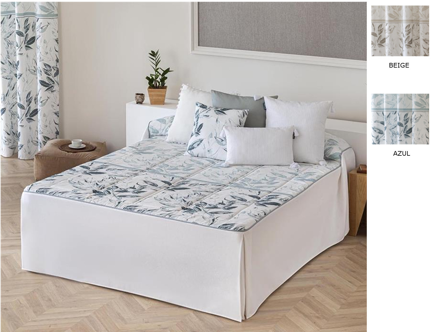 Confecciones Paula Colcha edredón Zamora con cojín incluído color Azul o Beige