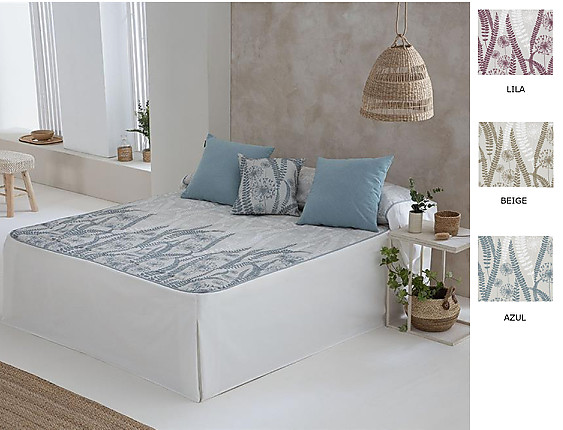 Confecciones Paula - Colcha edredón Jerte con cojín incluído color Azul, Beige o Lila