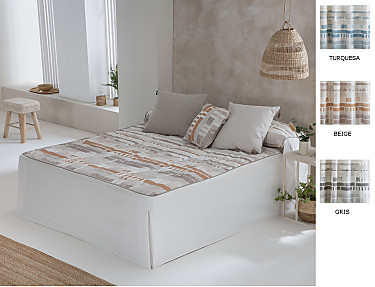 Confecciones Paula - Colcha edredón Beret con cojín incluído color Beige, Gris o Turquesa