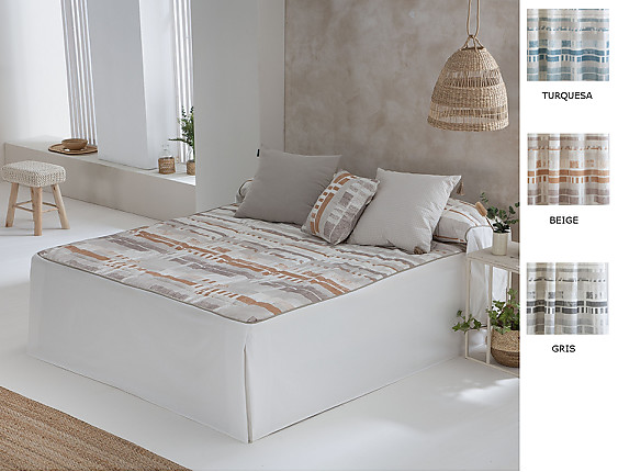 Confecciones Paula - Colcha edredón Beret con cojín incluído color Beige, Gris o Turquesa