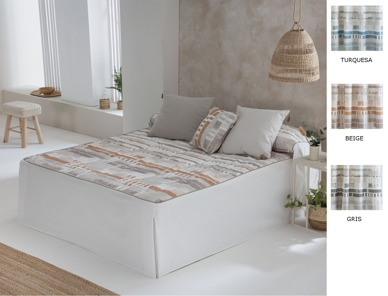 Confecciones Paula Colcha edredón Beret con cojín incluído color Beige, Gris o Turquesa