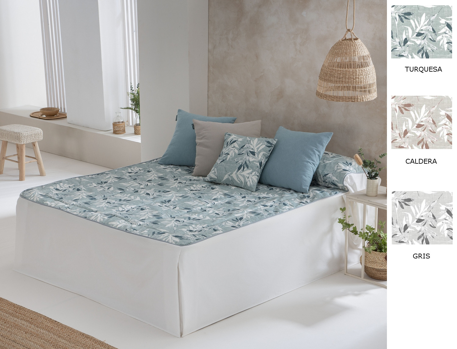 Confecciones Paula Colcha edredón Arties con cojín incluído color Caldera, Gris o Turquesa
