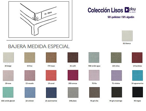 Cañete - Bajera ajustable Lisos Play Basic 50/50 medida especial colchón 70x195x10cm