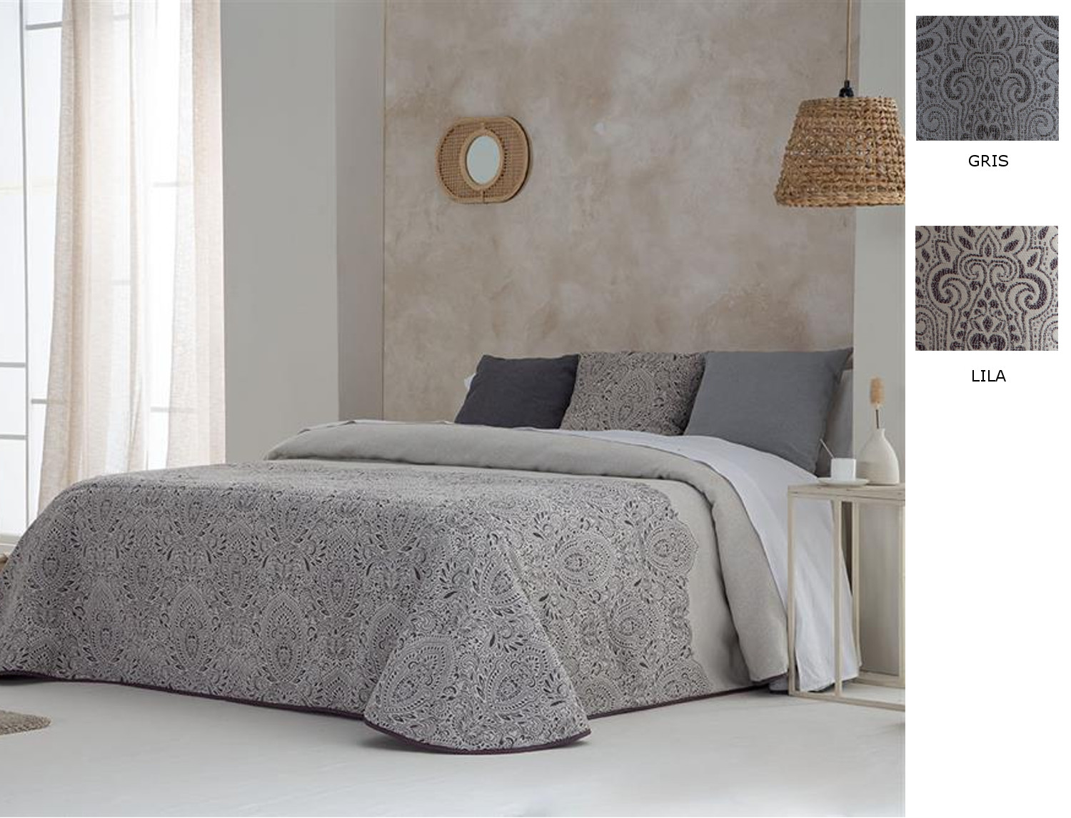 Confecciones Paula Edredón bouti Jacquard Rute doble relleno (200 gr) color Gris o Lila