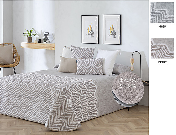 Confecciones Paula - Edredón Sherpa Jacquard Bilbao color Beige o Gris