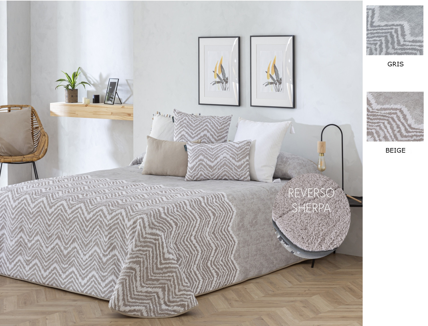 Confecciones Paula Edredón Sherpa Jacquard Bilbao color Beige o Gris