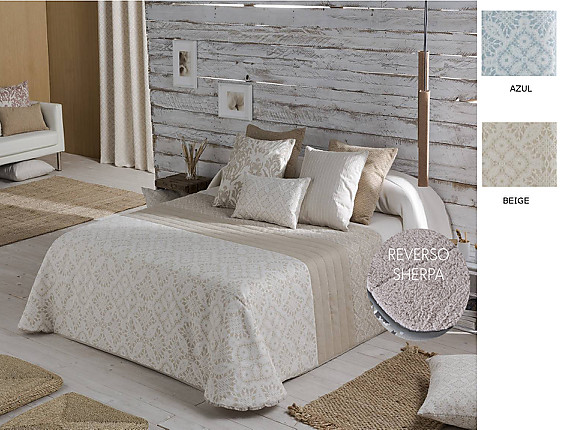 Confecciones Paula - Edredón Sherpa Jacquard Tripoli color Azul o Beige