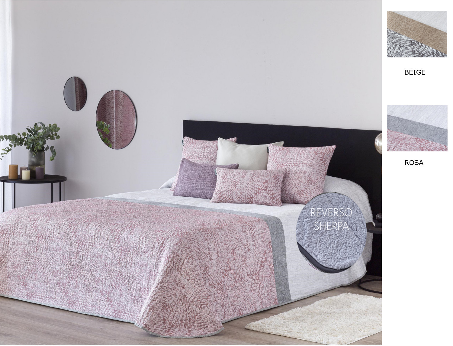 Confecciones Paula Edredón Sherpa Jacquard Palma color Beige o Rosa