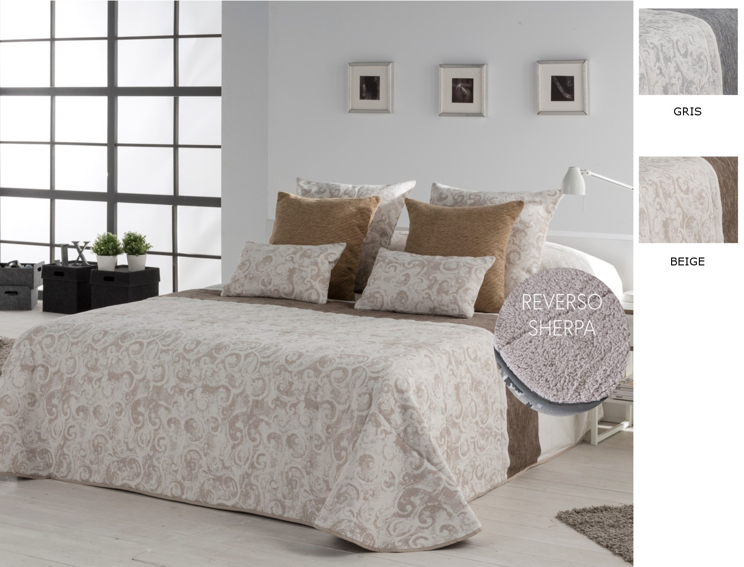 Confecciones Paula Edredón Sherpa Jacquard Managua color Beige o Gris