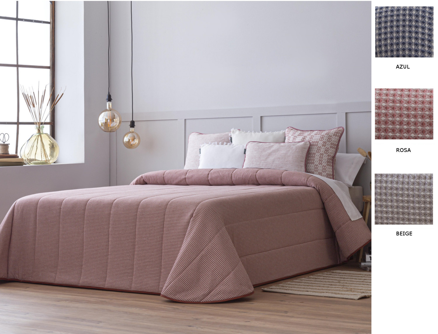 Confecciones Paula Edredón bouti Jacquard Miel doble relleno (200 gr) color Azul, Beige o Rosa