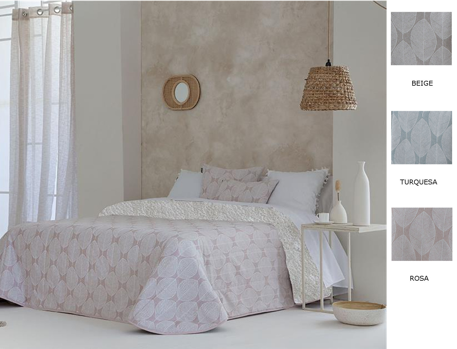 Confecciones Paula Edredón Sherpa Jacquard Zubia color Beige, Rosa o Turquesa