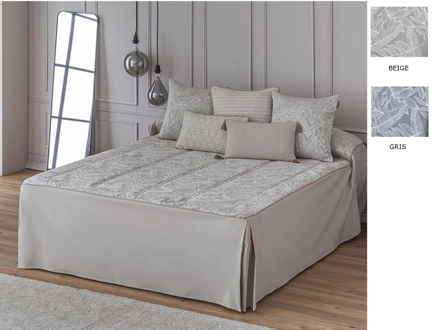 Confecciones Paula Colcha Edredón Jacquard Alcala con cojín incluído color Beige o Gris