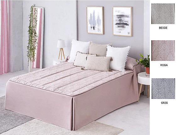 Confecciones Paula - Colcha Edredón Jacquard Suances con cojín incluído color Beige, Gris o Rosa