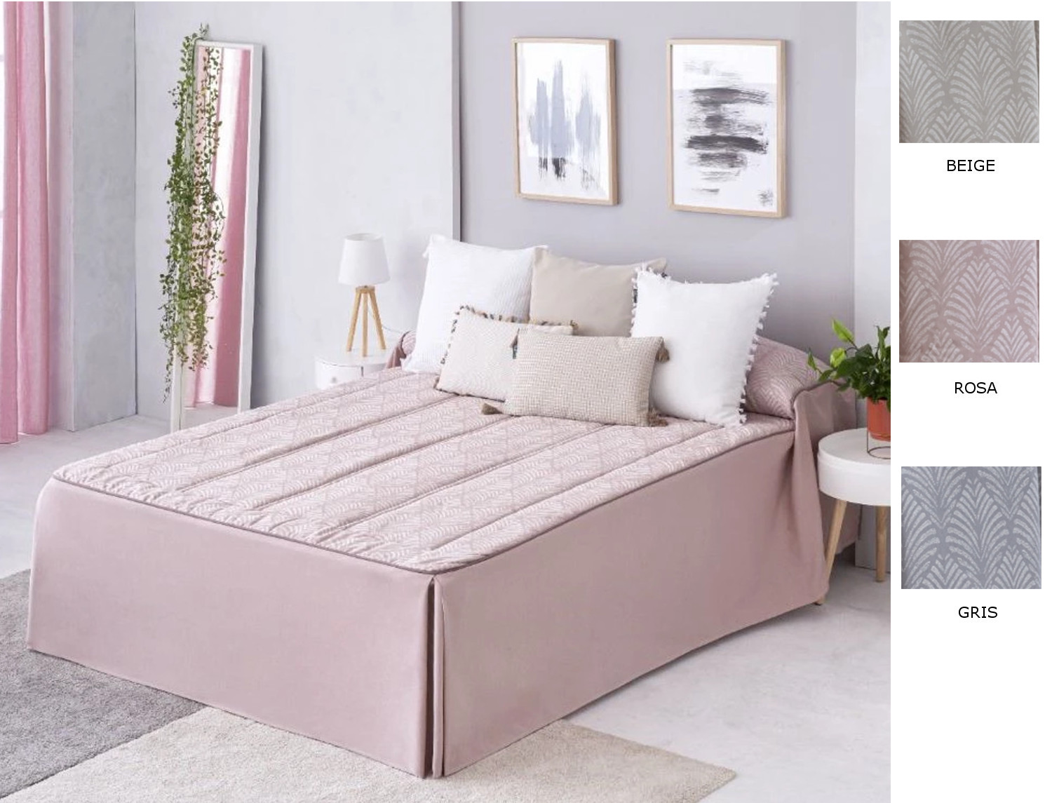 Confecciones Paula Colcha Edredón Jacquard Suances con cojín incluído color Beige, Gris o Rosa