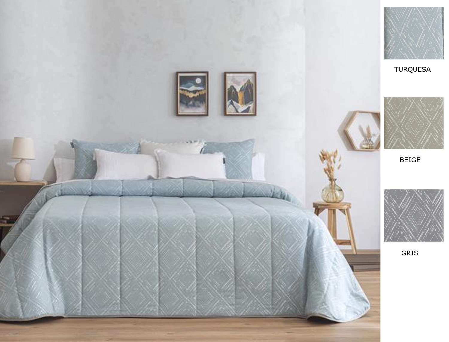 Confecciones Paula Edredón bouti Jacquard Somo doble relleno (200 gr) color Beige, Gris o Turquesa