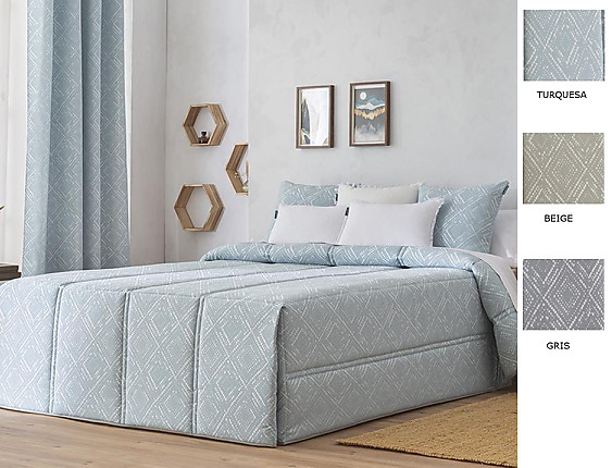Confecciones Paula - Edredón Conforter Jacquard Somo color Beige, Gris o Turquesa