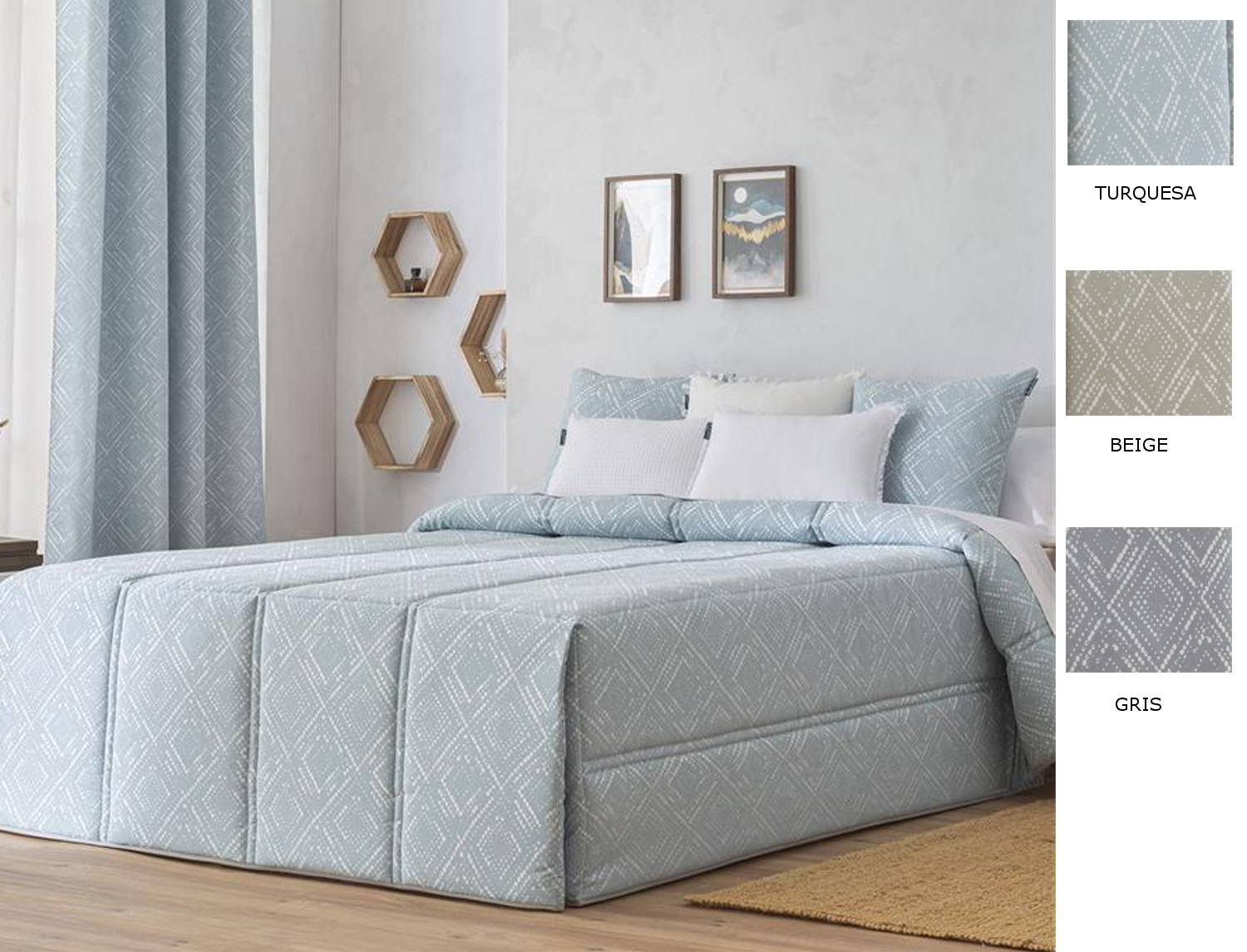 Confecciones Paula Edredón Conforter Jacquard Somo color Beige, Gris o Turquesa