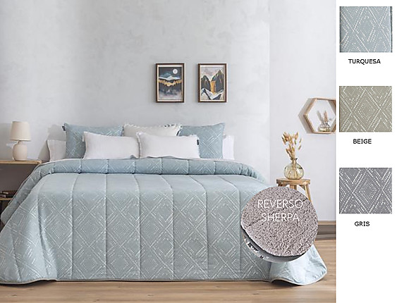 Confecciones Paula - Edredón Sherpa Jacquard Somo color Beige, Gris o Turquesa