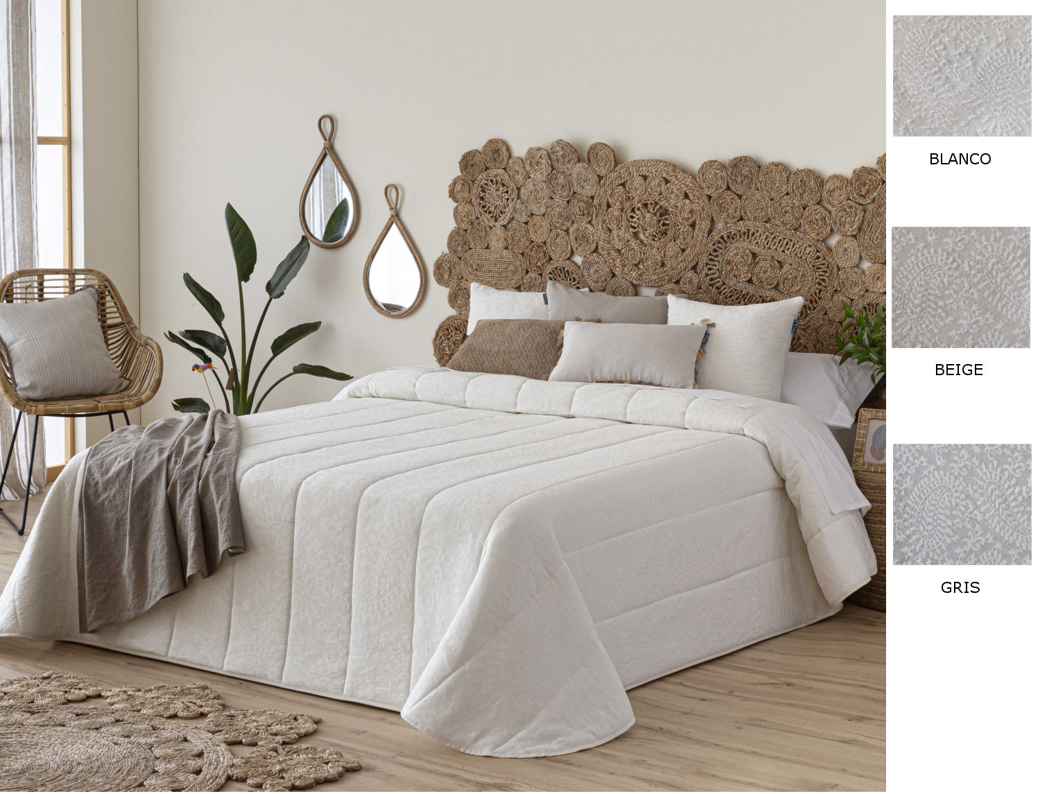 Confecciones Paula Edredón bouti Piqué Manises doble relleno (200 gr) color Beige, Blanco o Gris