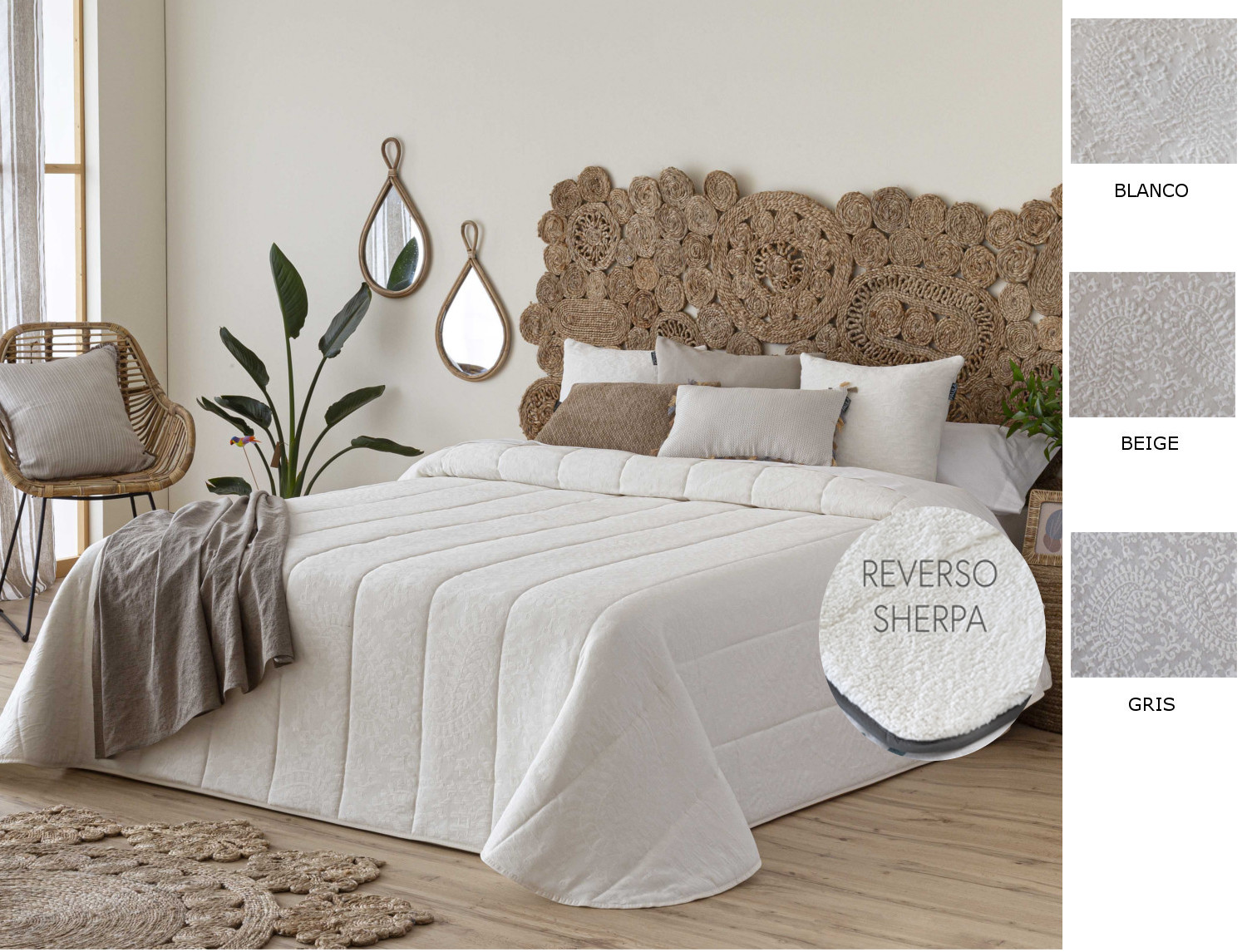 Confecciones Paula Edredón Sherpa Piqué Manises color Beige, Blanco o Gris