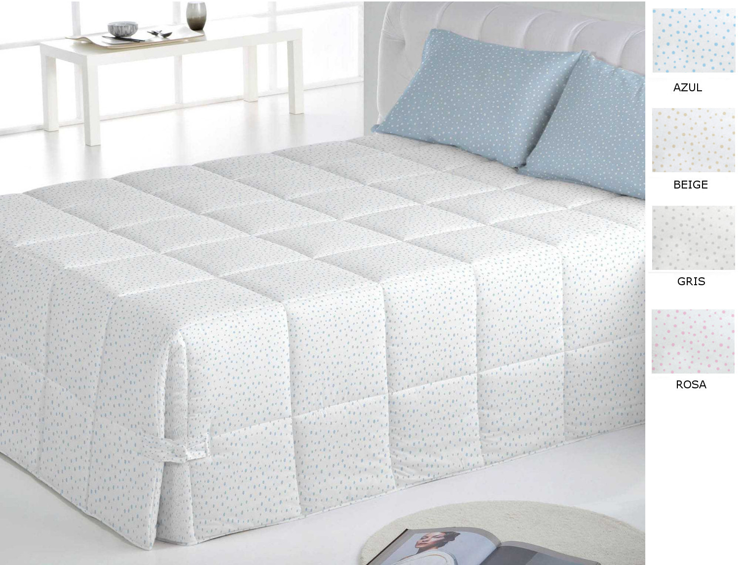 Cañete Edredón o Conforter Mole fondo blanco en Azul, Beige, Gris o Rosa
