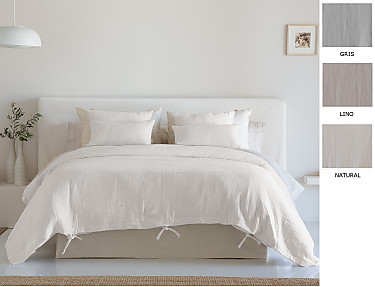 Cañete - Funda nórdica 100% Algodón Plume Gasa cierre con lazos color Gris, Lino o Natural