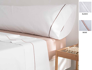Sandeco - Juego de cama Algodón Percal 200 hilos Texas color Beige o Blanco