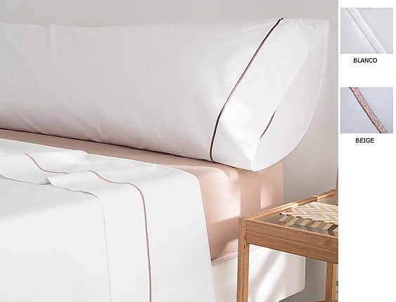 Sandeco - Juego de cama Algodón Percal 200 hilos Texas color Beige o Blanco