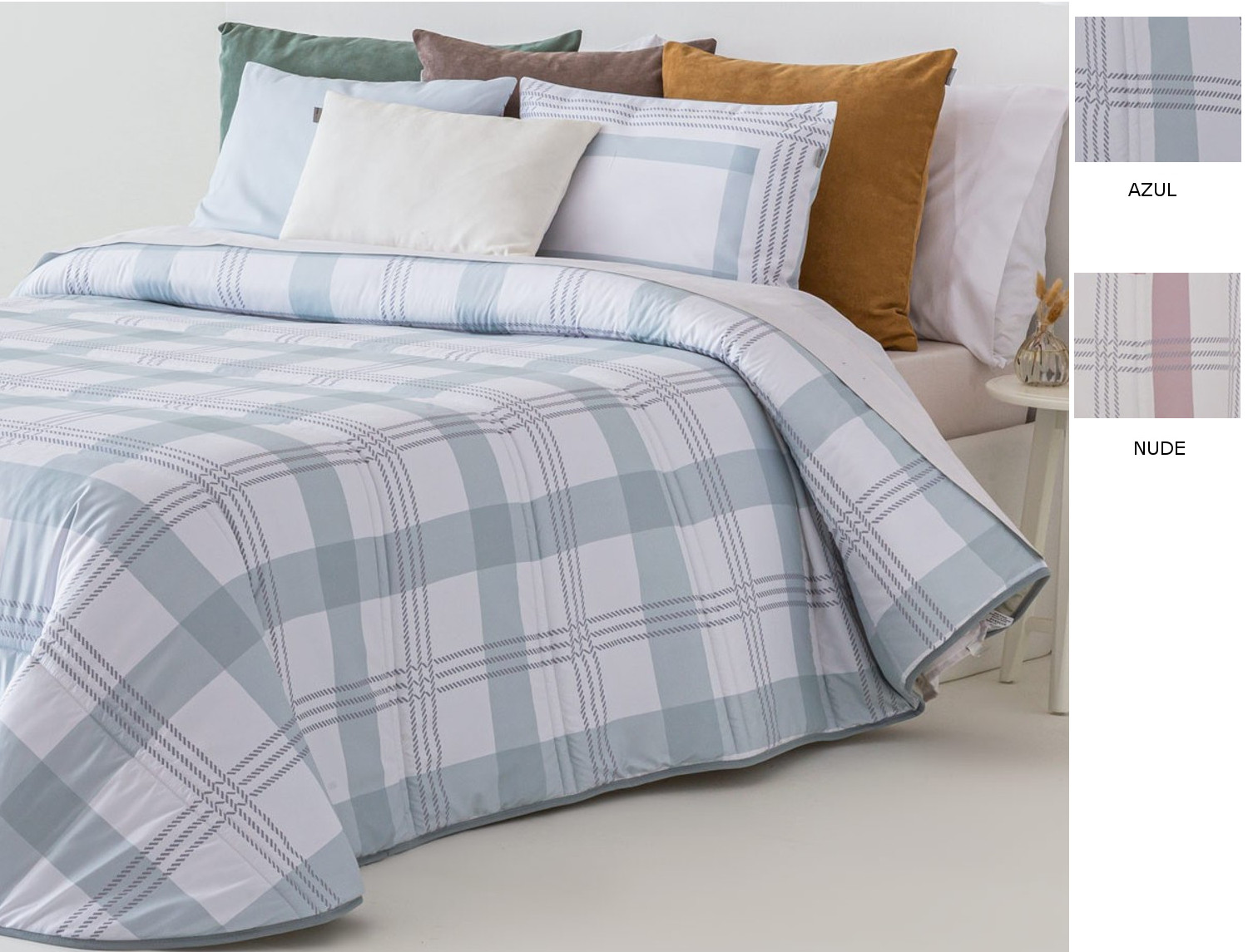 Sandeco Edredón estampado Creus con funda/s de cojín color 01 Azul ó 02 Nude
