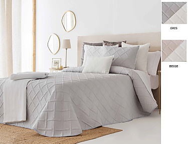 Sandeco - Colcha Jacquard Reversible con fundas de cojín Zuera 01 Gris/Blanco ó 02 Beige/Blanco