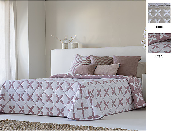 Confecciones Paula - Colcha Jacquard reversible Egina color Beige o Rosa