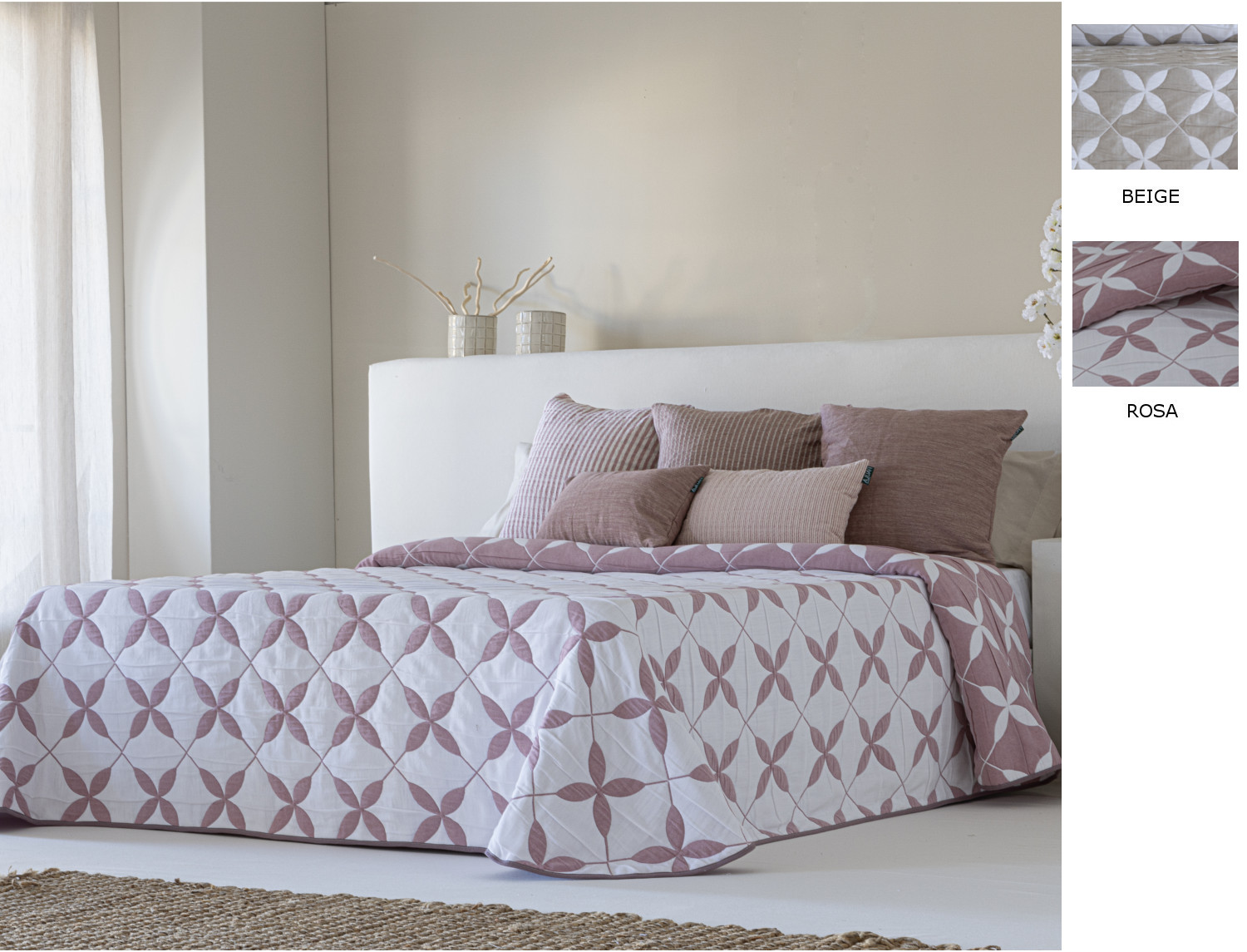Confecciones Paula Colcha Jacquard reversible Egina color Beige o Rosa