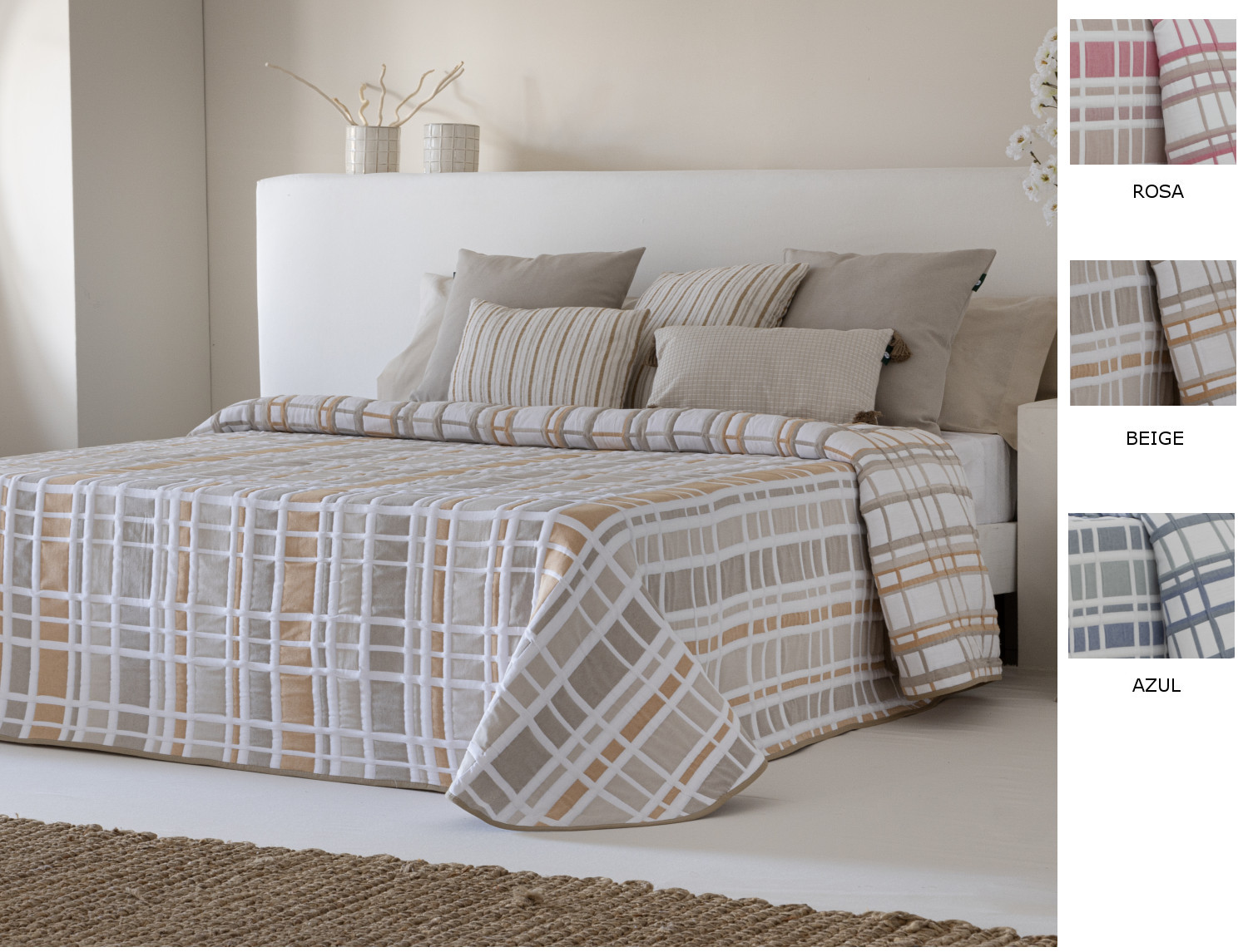 Confecciones Paula Colcha Jacquard reversible Patmos color Azul, Beige o Rosa