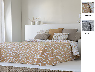 Confecciones Paula - Colcha Jacquard reversible Sauces color Gris o Mostaza