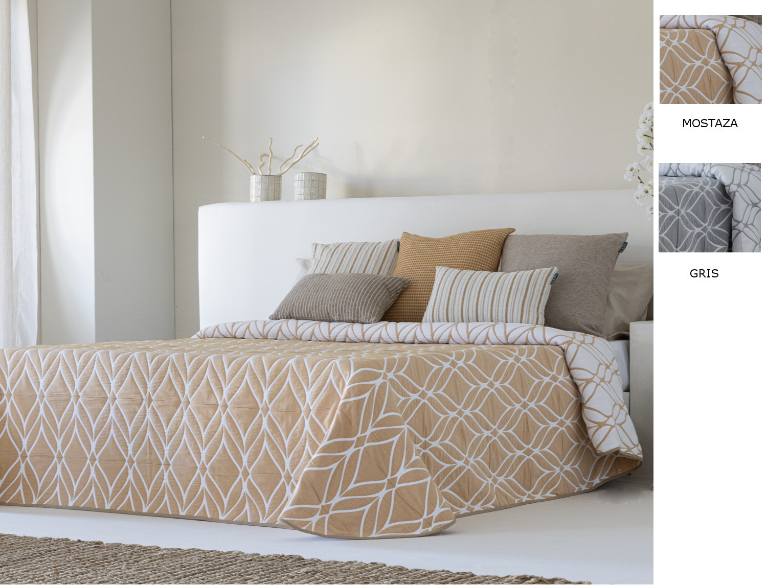 Confecciones Paula Colcha Jacquard reversible Sauces color Gris o Mostaza