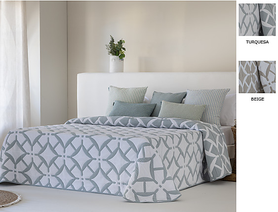 Confecciones Paula - Colcha Jacquard reversible Isquia color Beige o Turquesa