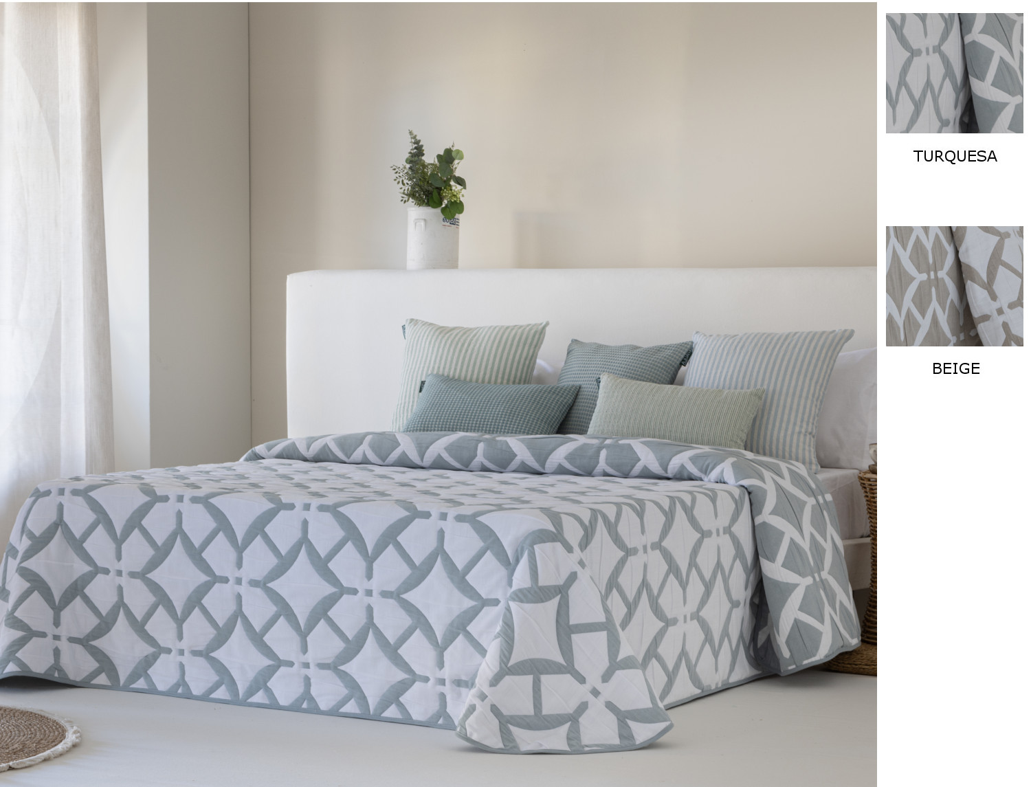 Confecciones Paula Colcha Jacquard reversible Isquia color Beige o Turquesa