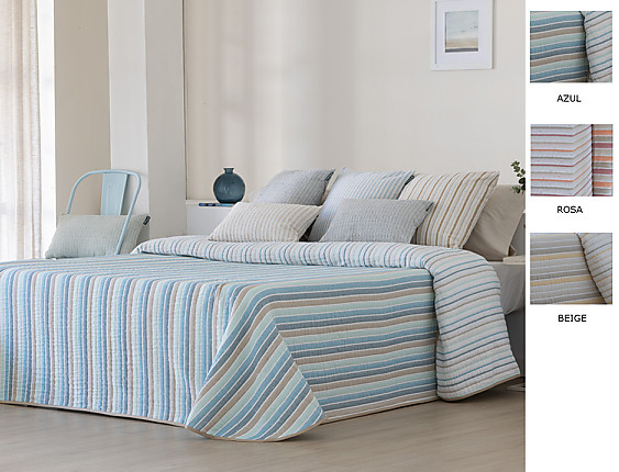 Confecciones Paula - Colcha Jacquard reversible Cies color Azul, Beige o Rosa