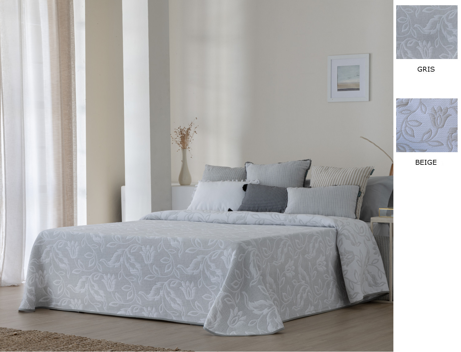 Confecciones Paula Colcha Jacquard reversible Adeje color Beige o Gris